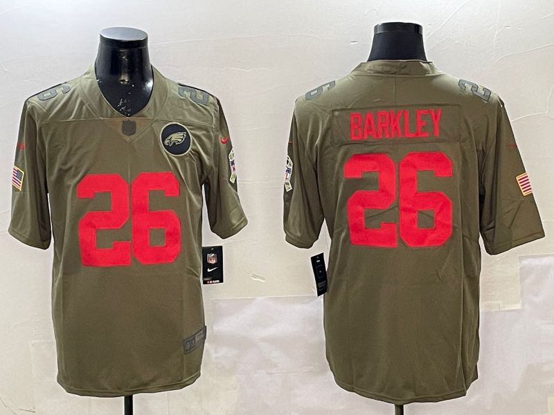 Men Philadelphia Eagles 26 Barkley Green 2025 Nike Salute to Service Limited NFL Jersey style 1